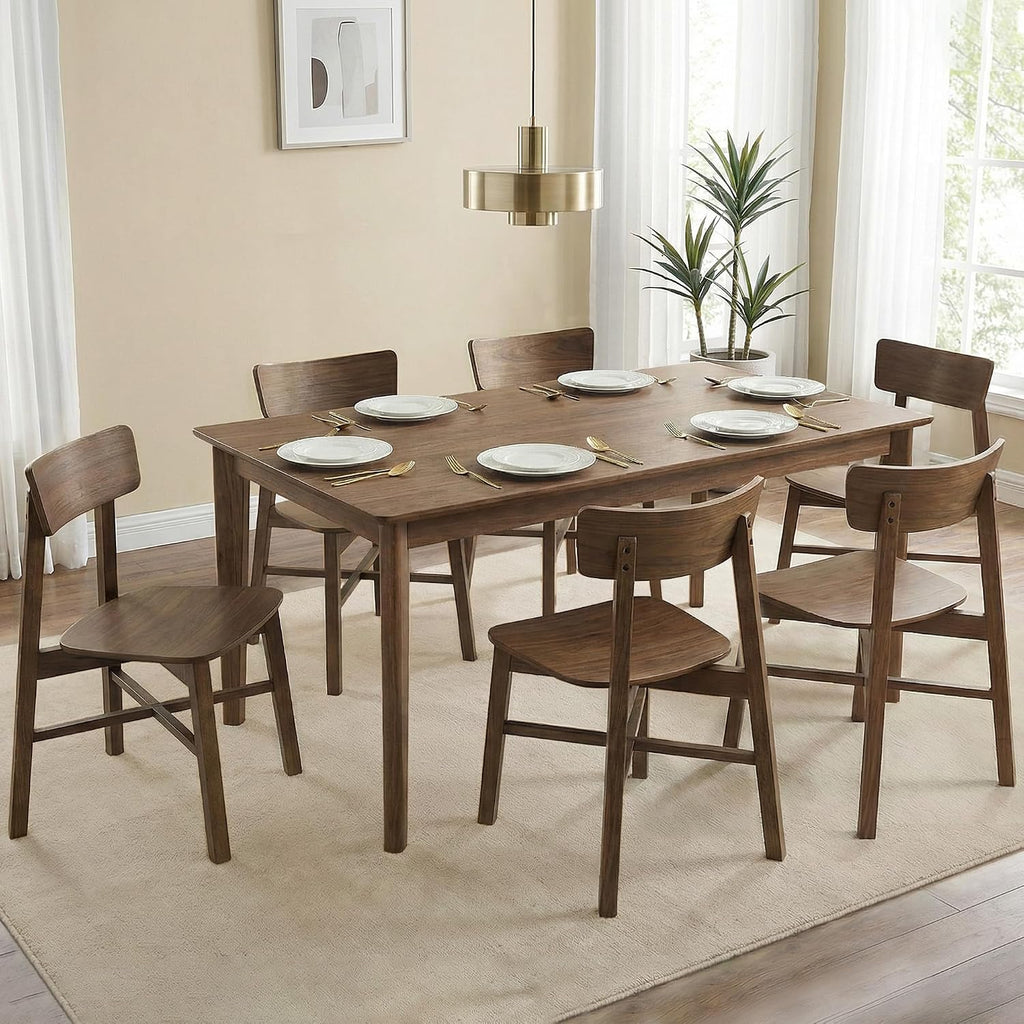 CHITA Soild Wood Dining Chairs Set of 4, Oak Wood Kitchen Chairs, Walnut