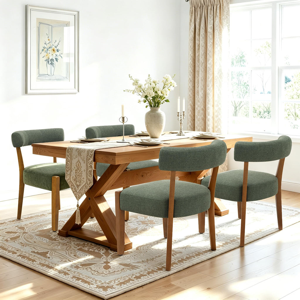RNKSFX Modern Dining Chairs Set of 4, Faux Leather Upholstered Kitchen & Dining Room Chairs, Mid Century Modern Wooden Dining Chairs Oversized Sturdy Rounded Chairs Curved Back, Beige
