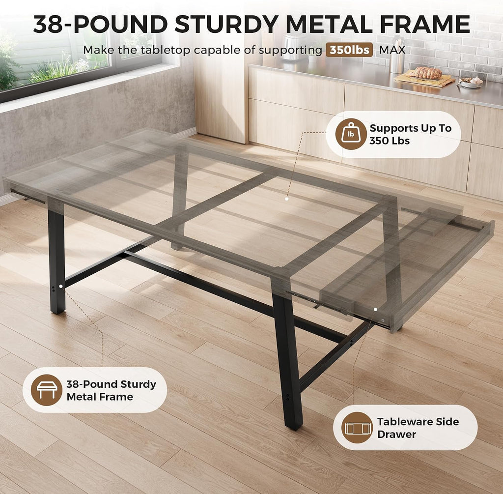 Industrial Dining Table for 6, 70.9" Rectangular Kitchen Table with Hidden 2 Storage Drawers, Wooden Dining Room Table with Heavy Duty Metal Frame, Kitchen & Dining Room Table for 6-8 People, Grey