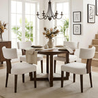 HNY Mid Century Modern Dining Chairs Set of 4, Upholstered Linen Kitchen & Dining Room Chairs with Ergonomic Curved Backrest, Solid Wood Legs, Farmhouse Accent Chair for Home, Apartment, Beige