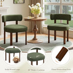 Wooden Dining Chairs Set of 2, Upholstered Kitchen Chairs with Solid Wood Legs, Mid Century Dining Room Chair with Ergonomic Curved Backrest for Kitchen Dining Vanity, Green