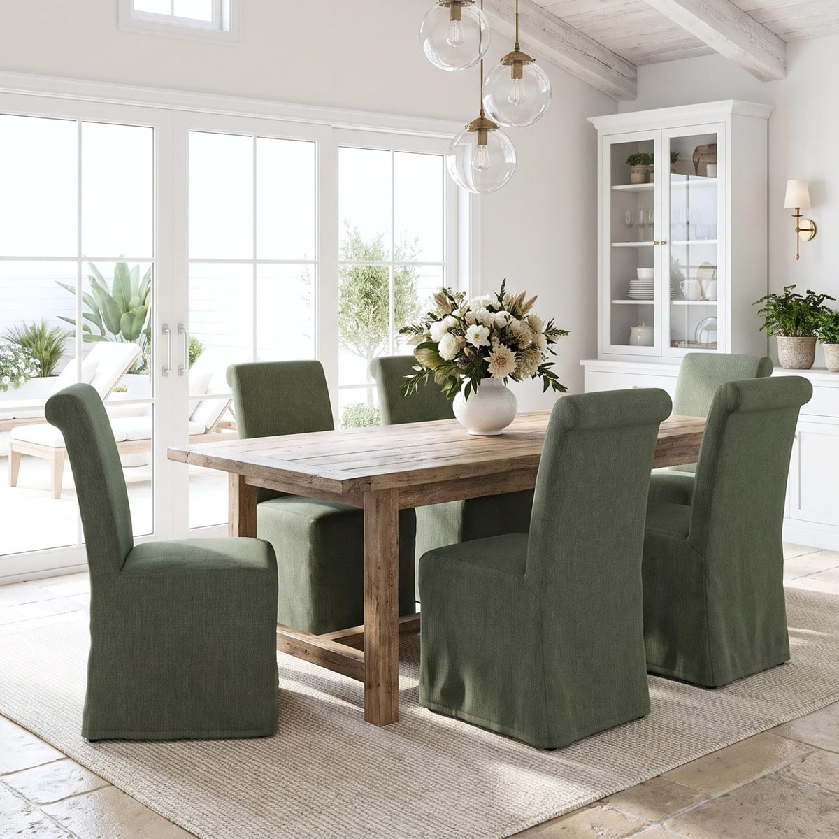 chairus Slipcovered Upholstered Parsons Dining Chairs Set of 4, Blue Stripe
