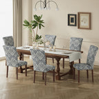COLAMY Upholstered Parsons Dining Chairs Set of 4, Fabric Dining Room Kitchen Side Chair with Nailhead Trim and Wood Legs - Blue/White Flower