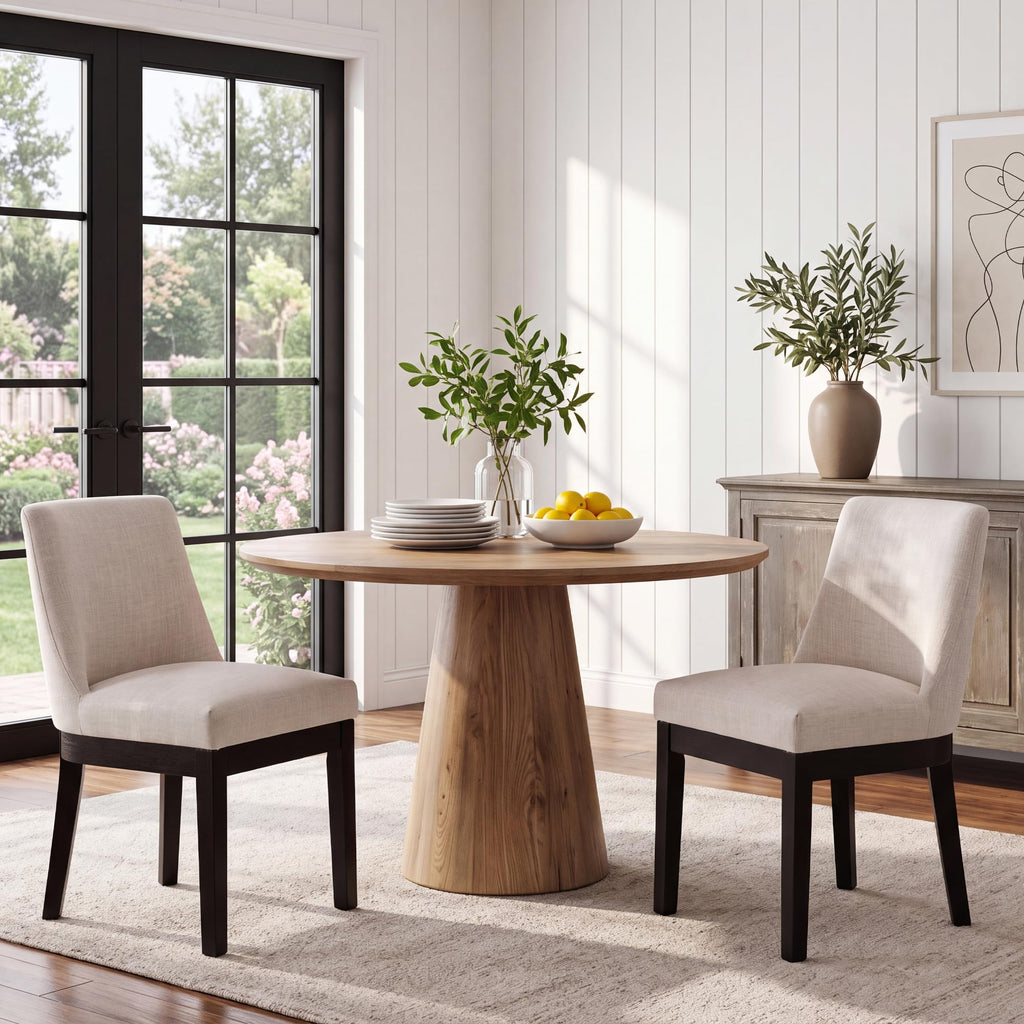 HNY Modern Dining Chairs Set of 6 with Comfortable Back Support, Farmhouse Soft Linen Upholstered Kitchen Dining Room Chairs with Solid Wood Legs, Armless Accent Side Chairs for Living Room, Beige