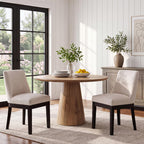 HNY Modern Dining Chairs Set of 6 with Comfortable Back Support, Farmhouse Soft Linen Upholstered Kitchen Dining Room Chairs with Solid Wood Legs, Armless Accent Side Chairs for Living Room, Beige