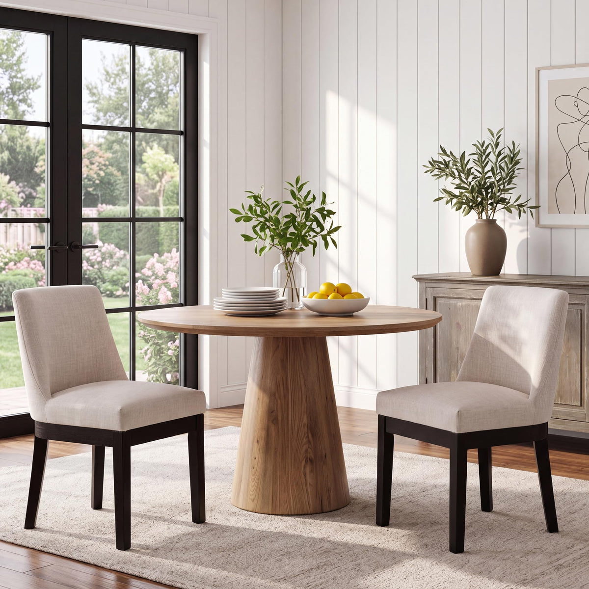 HNY Modern Dining Chairs Set of 6 with Comfortable Back Support, Farmhouse Soft Linen Upholstered Kitchen Dining Room Chairs with Solid Wood Legs, Armless Accent Side Chairs for Living Room, Beige