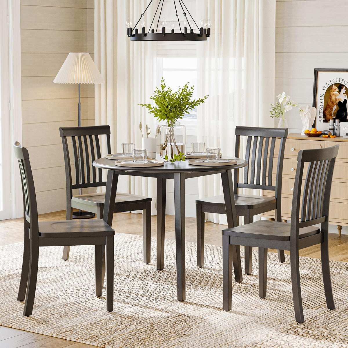 COLAMY Wooden Dining Room Chairs Set of 6, Spindle High Back Windsor Kitchen Side Chair, Farmhouse Dining Chairs for Kitchen, Dining Room, Light Brown