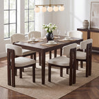 COLAMY Upholstered Dining Chairs Set of 6, Solid Wood Wobble-Free Modern Kitchen Accent Seating for Long Family Dinners, Mid Century Beige Fabric & Walnut Finish,Camel