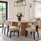 HNY Mid Century Modern Dining Chairs Set of 4, Upholstered Linen Kitchen & Dining Room Chairs with Ergonomic Curved Backrest, Solid Wood Legs, Farmhouse Accent Chair for Home, Apartment, Beige
