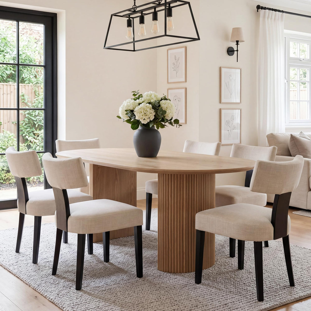 HNY Mid Century Modern Dining Chairs Set of 4, Upholstered Linen Kitchen & Dining Room Chairs with Ergonomic Curved Backrest, Solid Wood Legs, Farmhouse Accent Chair for Home, Apartment, Beige