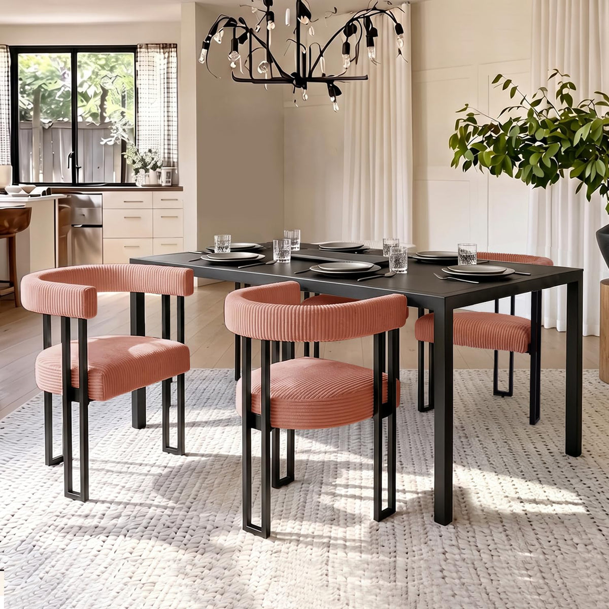 VIRRMO Boucle Dining Chair Set of 4 Corduroy Upholstered Dining Room Chairs Kitchen Chairs with Metal Legs Mid Century Modern Chair for Dining Room, Kitchen (Cream, 4)
