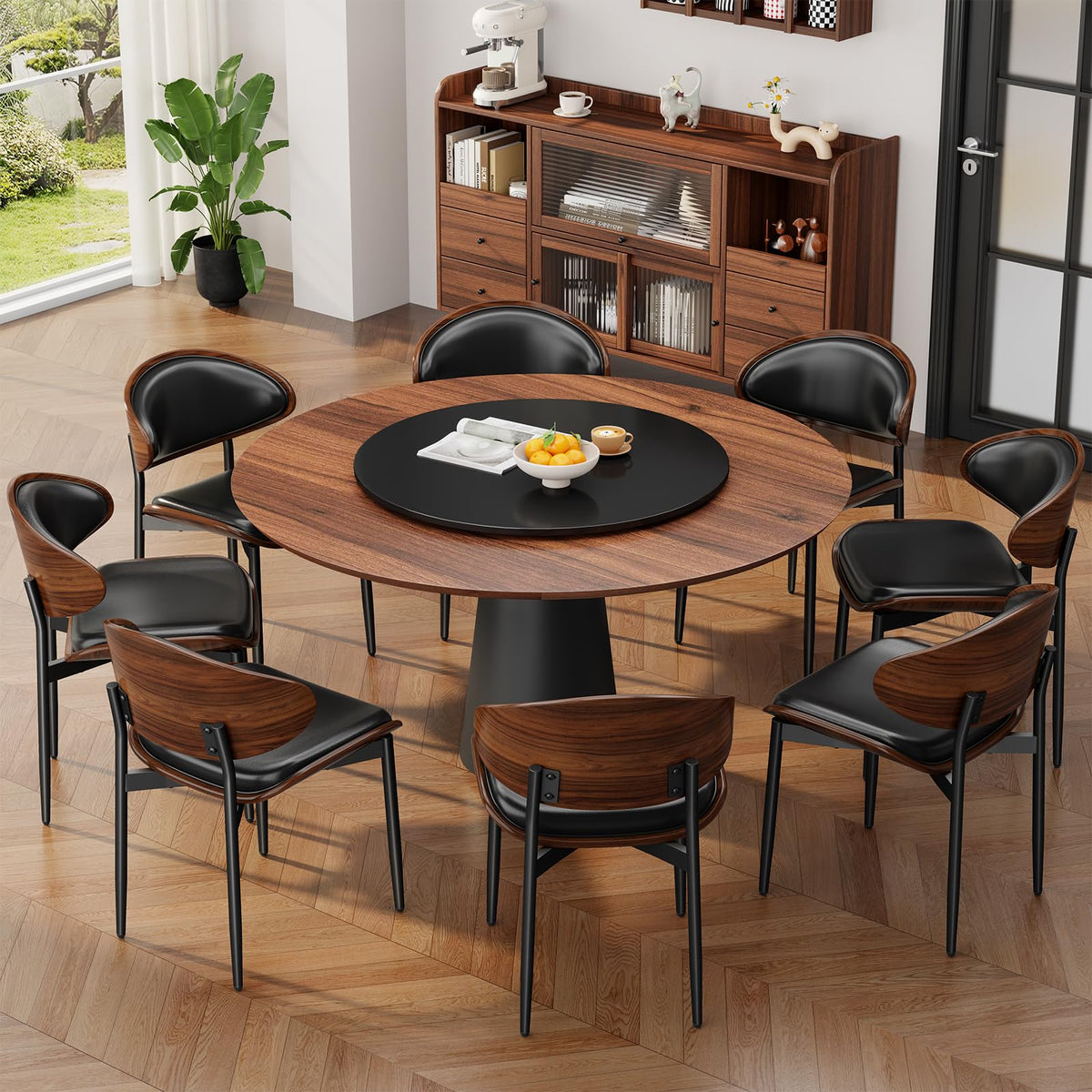 REONEY Dining Chairs Set of 2, Mid-Century Modern Kitchen Chairs, Black