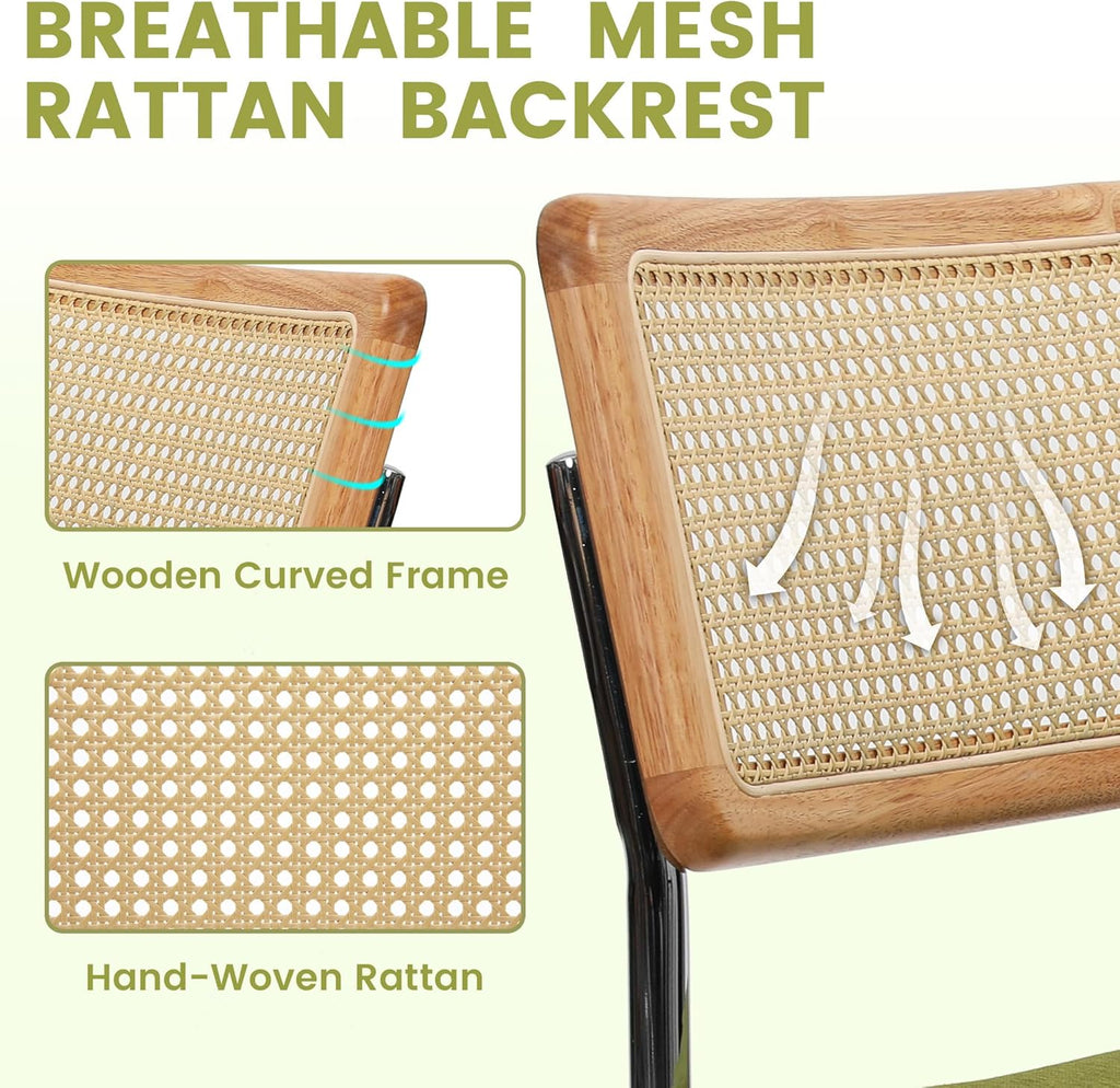 KROFEM Dining Chairs Set of 4,Modern Rattan Kitchen Chairs,Green