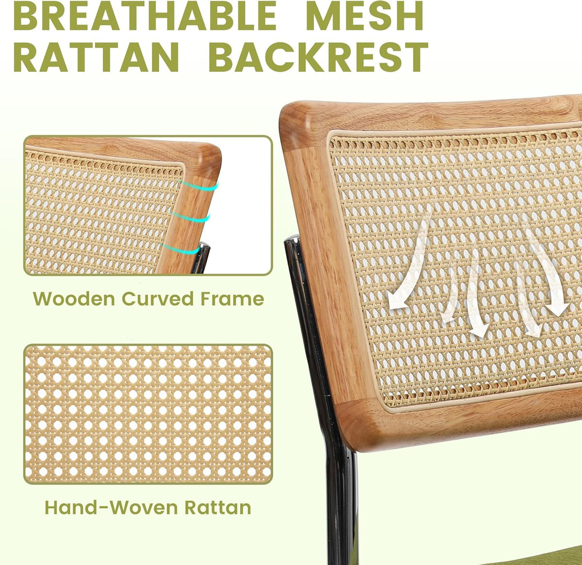 KROFEM Dining Chairs Set of 4,Modern Rattan Kitchen Chairs,Green