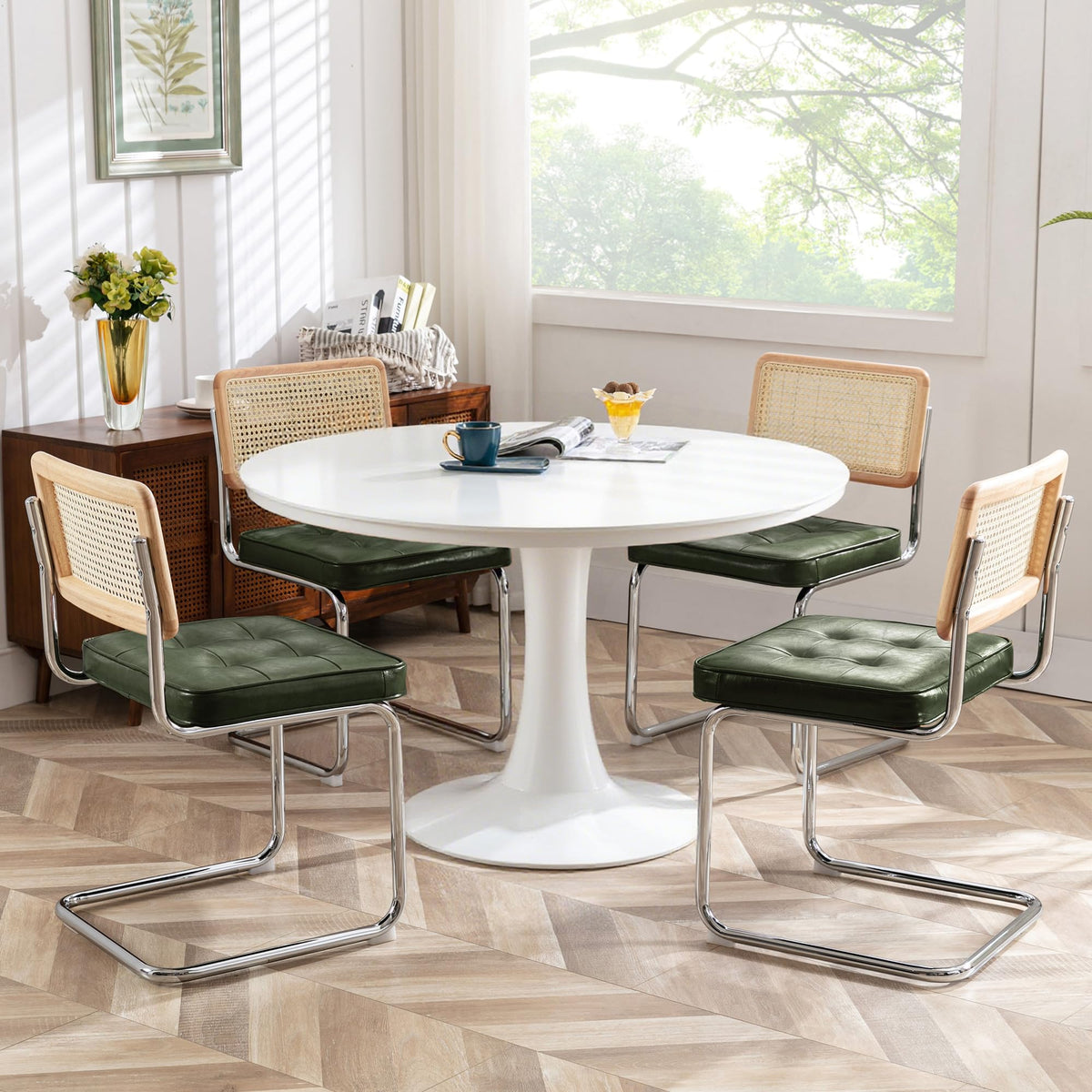 Zesthouse Natural Rattan Dining Chairs Set of 2, Modern Cesca Kitchen Chair