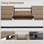 GarveeHome 63-83" Extendable Dining Table, Industrial Rectangular Dining Room Table for 6-8 People, Expandable Kitchen Table with Heavy Duty Metal Frame for Dining Room, Kitchen & Parties, Rustic Pear