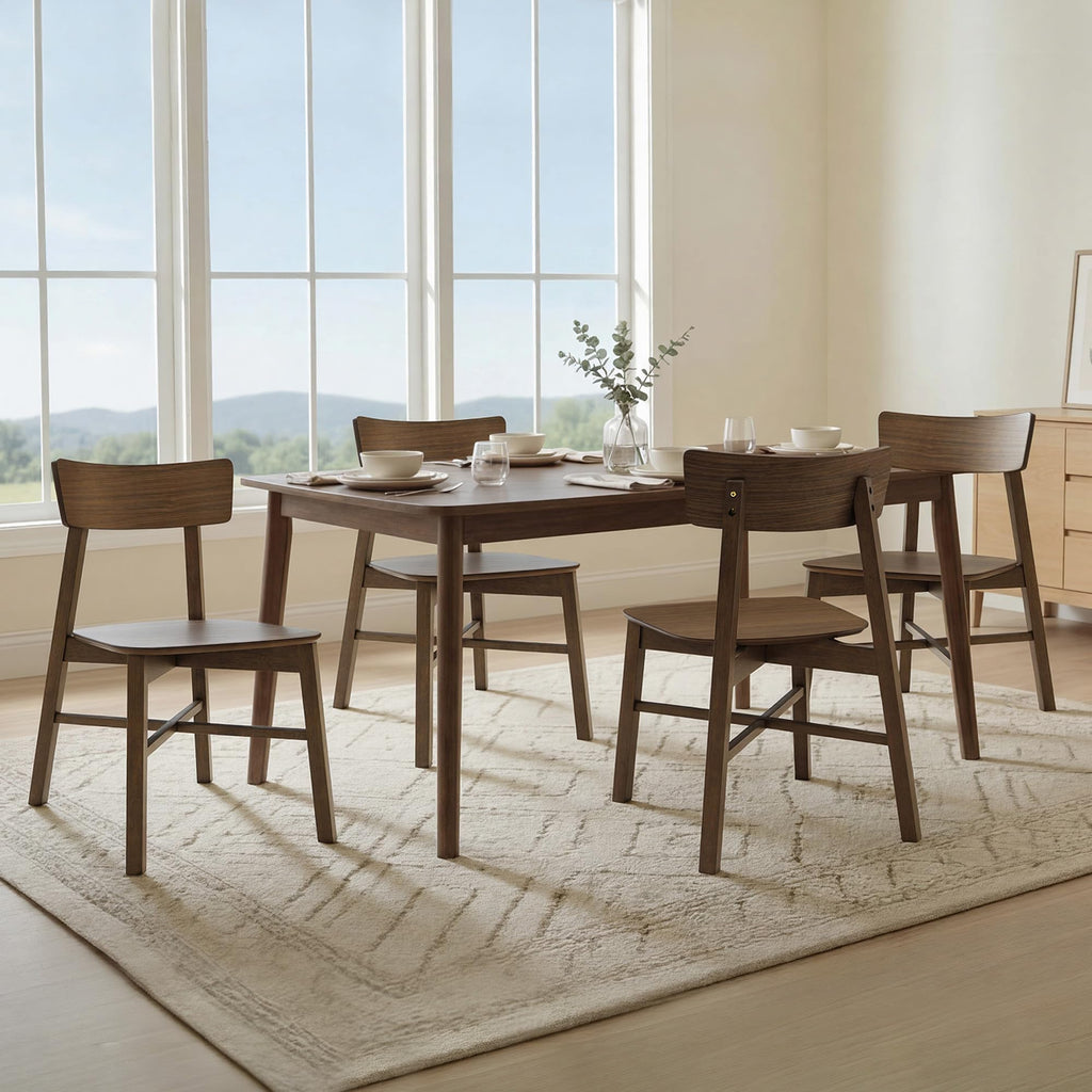 CHITA Soild Wood Dining Chairs Set of 4, Oak Wood Kitchen Chairs, Walnut