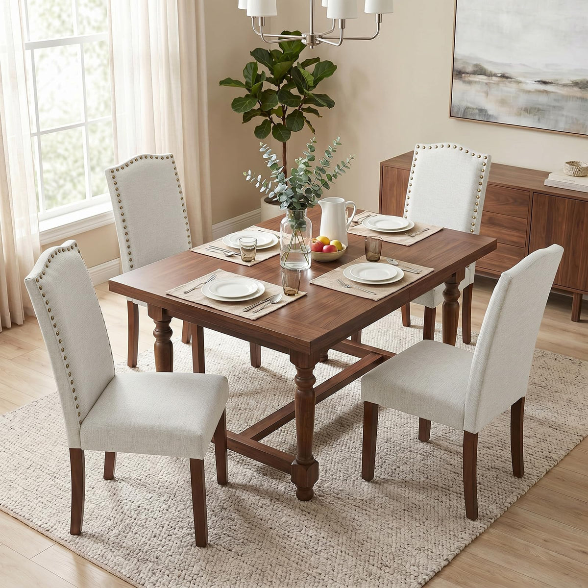 Upholstered Dining Chair Set of 6, PU Leather Kitchen Chair
