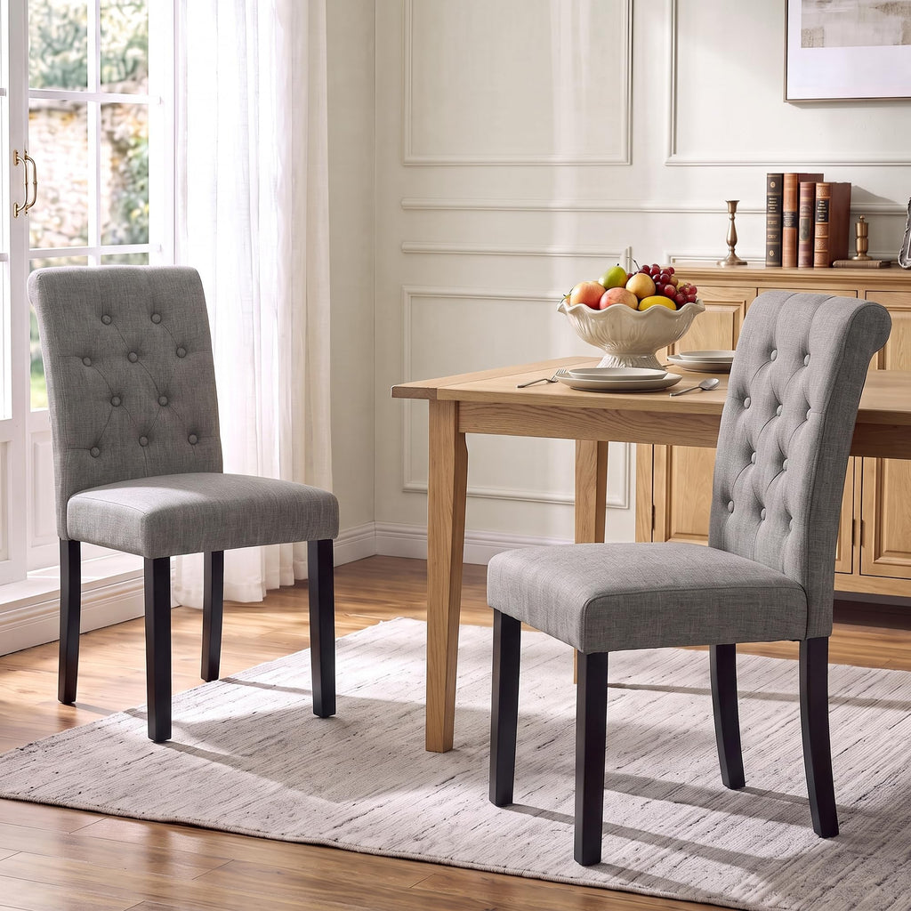 LSSPAID Dining Chairs Set of 6, Modern Armless Parsons Side Chairs, Upholstered Button-Tufted PU Leather Dining Kitchen Chairs with Solid Wood Legs, Brown