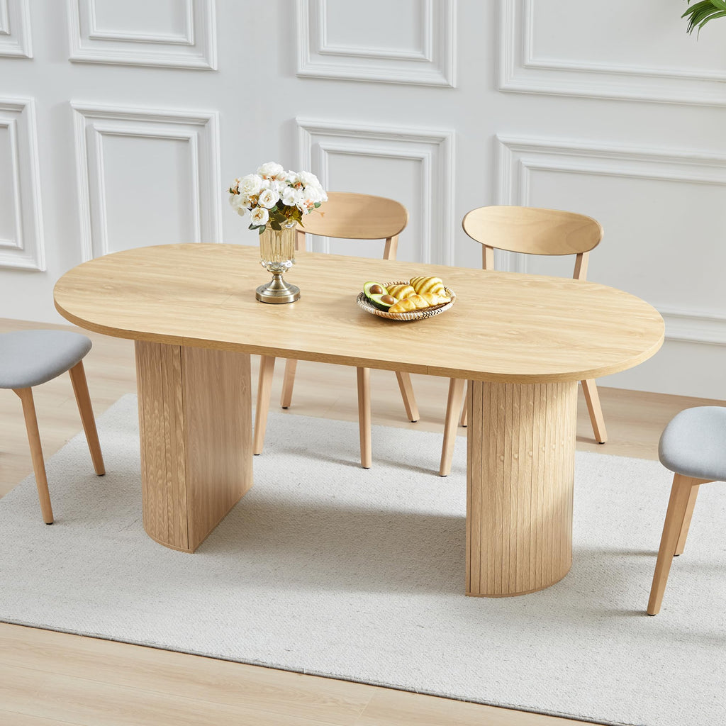 weselon 55"-71" Extendable Dining Table with Storage, Expandable Kitchen Table for 4-6, Space Saving Dining Room Table with Hidden Storage Cabinet, Adjustable Shelves & Fluted Base (Walnut)