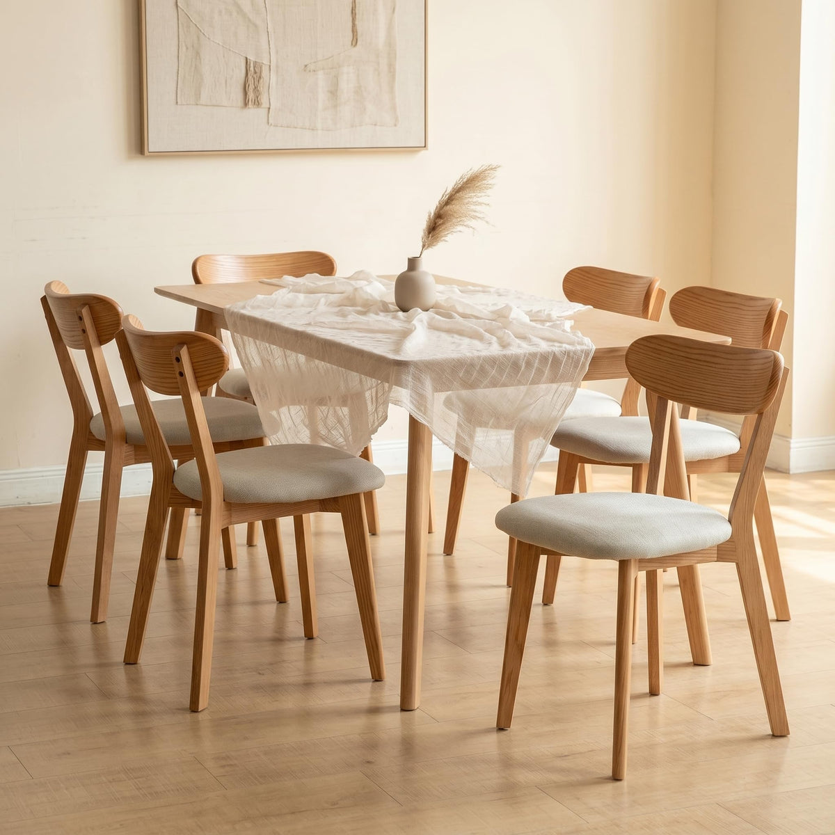 100% Solid Oak Dining Chairs Set of 4, Mid-Century Modern Dining Room Chairs, Wooden Kitchen Chairs with Curved Backrest, Walnut Brown Finish, Sillas de Comedor (4 Chairs)