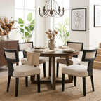 HNY Mid Century Modern Dining Chairs Set of 4, Upholstered Linen Kitchen & Dining Room Chairs with Ergonomic Curved Backrest, Solid Wood Legs, Farmhouse Accent Chair for Home, Apartment, Beige