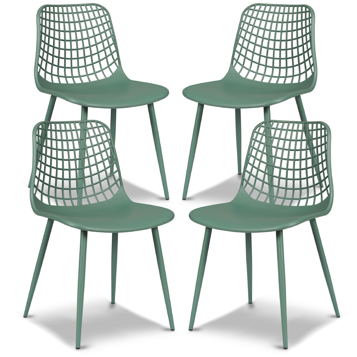 Poly & BARK Isla Modern Kitchen Chairs Set of 4 - Plastic Dining Chair with Metal Legs - Quick Assembly Simple Cafe Chairs Plastic for Indoor or Outdoor - Pistachio Green