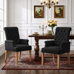 WUTUTUEE Fabric Dining Chair with Arms, Upholstered Tufted High Back Dining Room Chairs, Accent Armchair with Solid Wood Leg and Nailhead Trim, Kitchen Dining Living Room, Beige