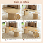 HUAHUU Extendable Round Dining Table for 4-8, 39in-77in Long Large Kitchen Table with Fluted Base, Space Saving Modern Farmhouse Oval Dinner Tables for Dining Room, Kitchen, Living Room, Natural