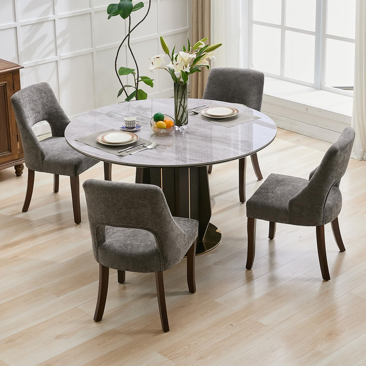 UVV Wooden Dining Chairs Set of 2, Mid Century Modern Chenille Upholstered Dining Room Chair Kitchen Chairs, Farmhouse Dinner Chair with Solid Wood Legs for Kitchen Dining Room, Green