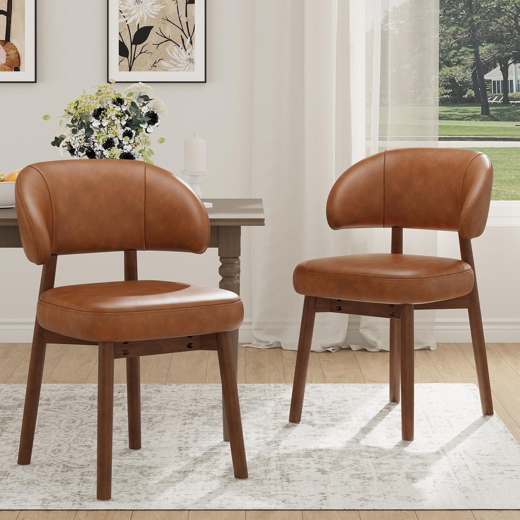 MALOL Wooden Dining Chairs Set of 4, Modern Upholstered Dining Room Kitchen Side Chairs with Curved Open Back for Living Room/Restaurant/Cafe, Brown