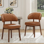 MALOL Wooden Dining Chairs Set of 4, Modern Upholstered Dining Room Kitchen Side Chairs with Curved Open Back for Living Room/Restaurant/Cafe, Brown