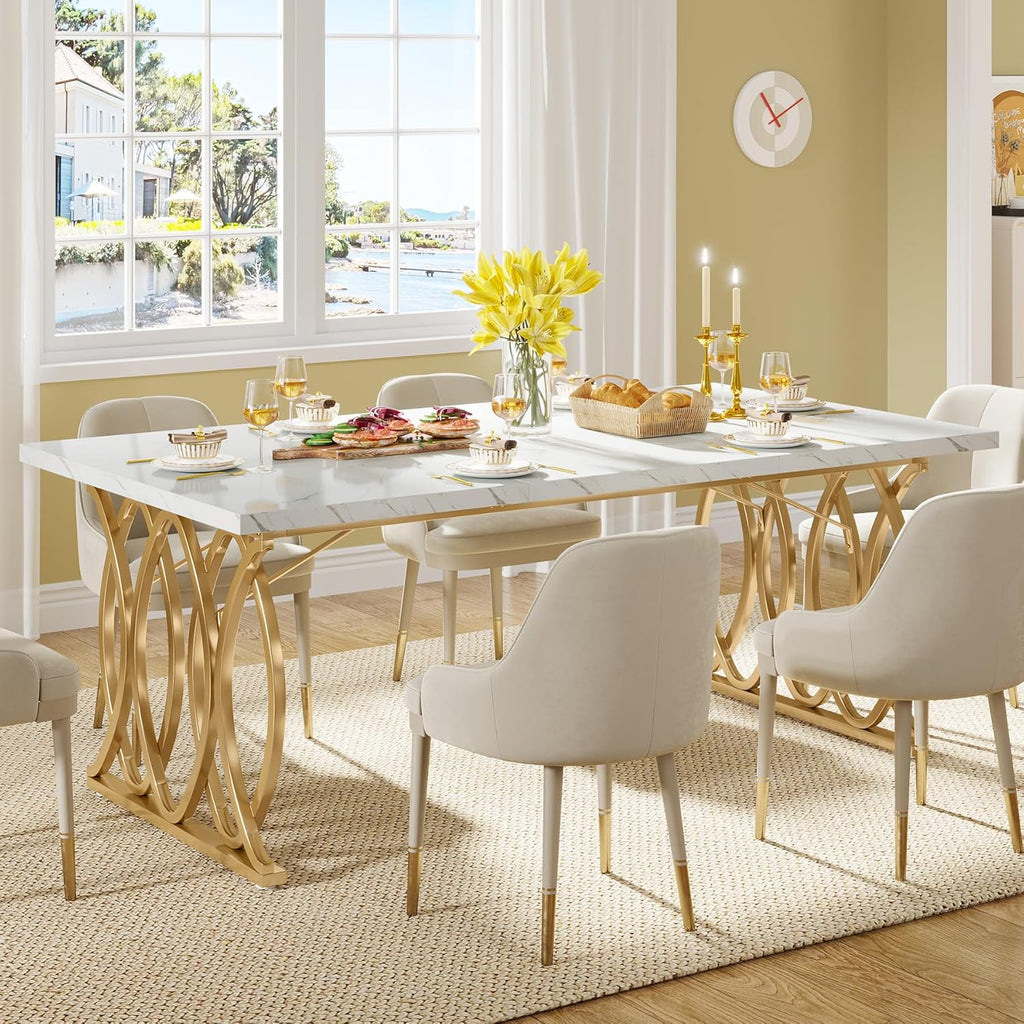 Tribesigns 63" Dining Table for 4 to 6, White and Gold Kitchen Table