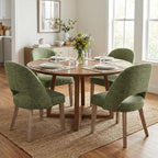 Wooden Dining Chairs Set of 4, Green Chenille Kitchen Dining Chairs