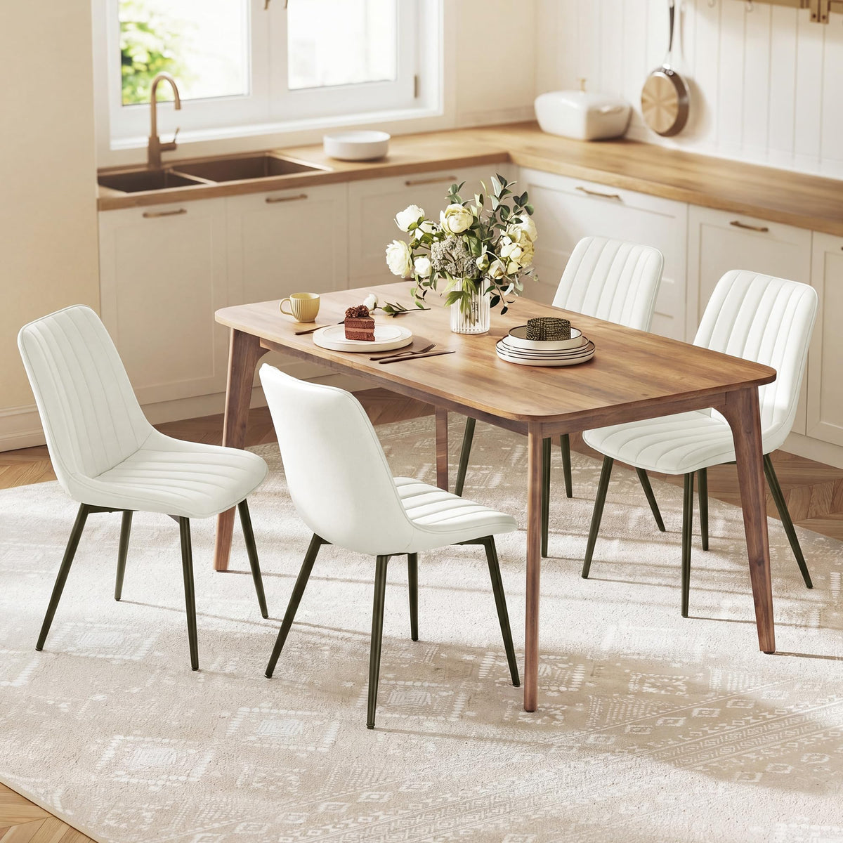 VASAGLE Dining Chairs Set of 4, Upholstered Kitchen Chairs, PU Leather