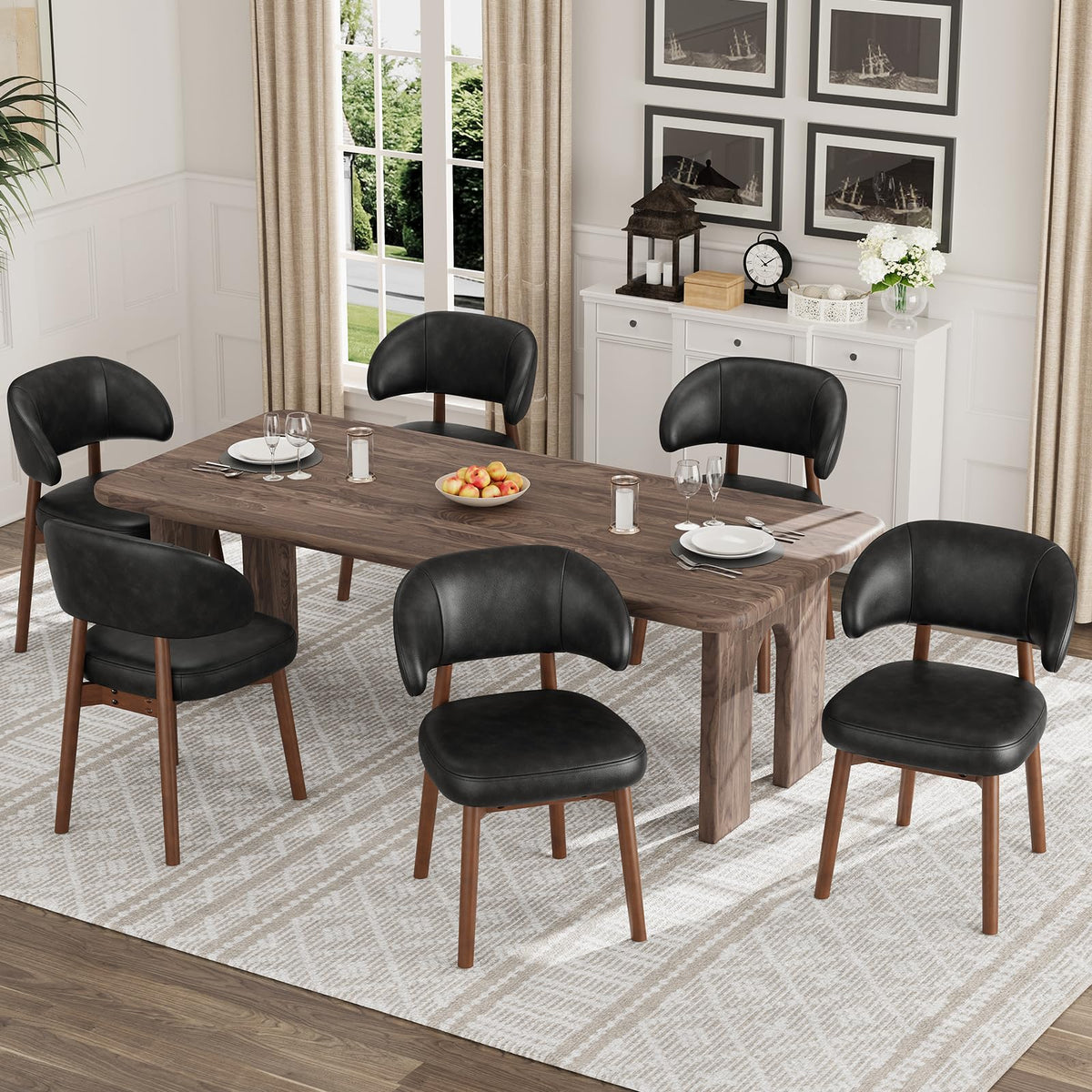 MALOL Wooden Dining Chairs Set of 4, Modern Upholstered Dining Room Kitchen Side Chairs with Curved Open Back for Living Room/Restaurant/Cafe, Brown