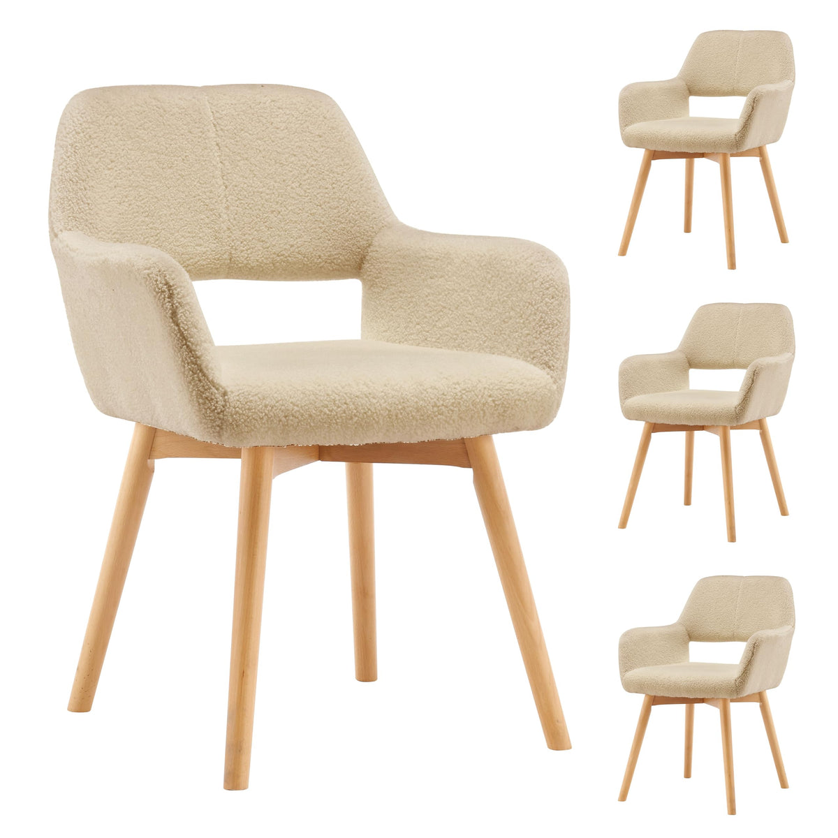 Mid Century Modern Dining Chairs Set of 2 & 4 & 6 Comfy Accent Chair Upholstered Kitchen Dining Living Room Chairs for Bedrooms Waiting Room Home Arm Desk Chair No Wheels (Wool White, 2)