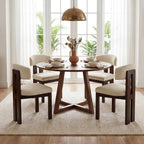 COLAMY Upholstered Dining Chairs Set of 6, Solid Wood Wobble-Free Modern Kitchen Accent Seating for Long Family Dinners, Mid Century Beige Fabric & Walnut Finish,Camel