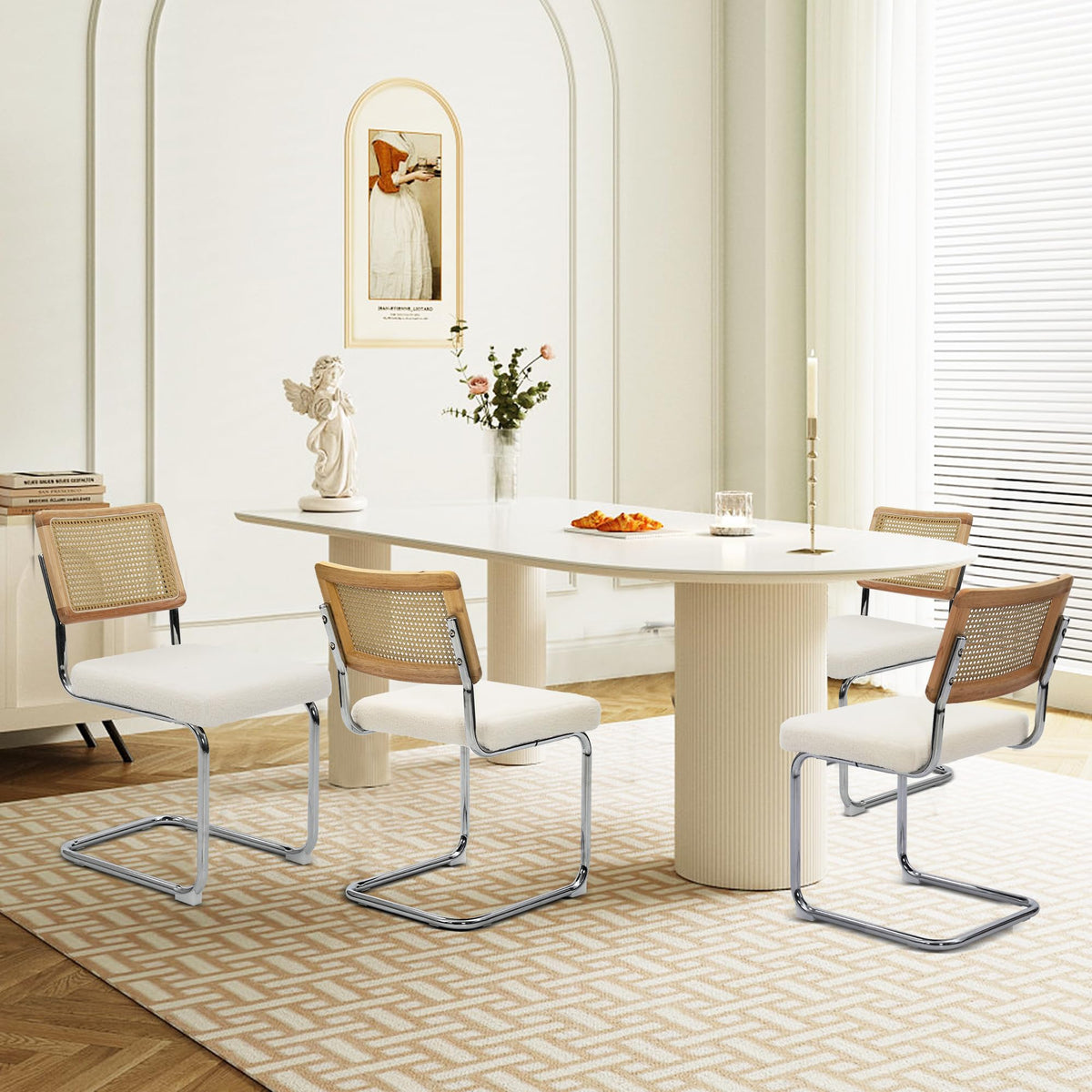 KROFEM Dining Chairs Set of 4,Modern Rattan Kitchen Chairs,Green