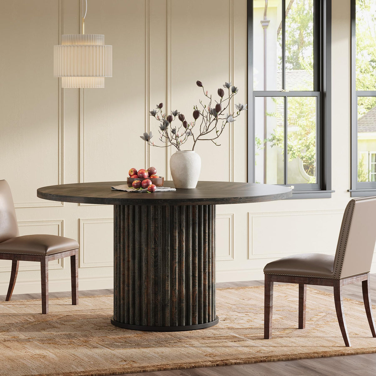 Tribesigns 47.24" Black Round Dining Table for 4-6 People