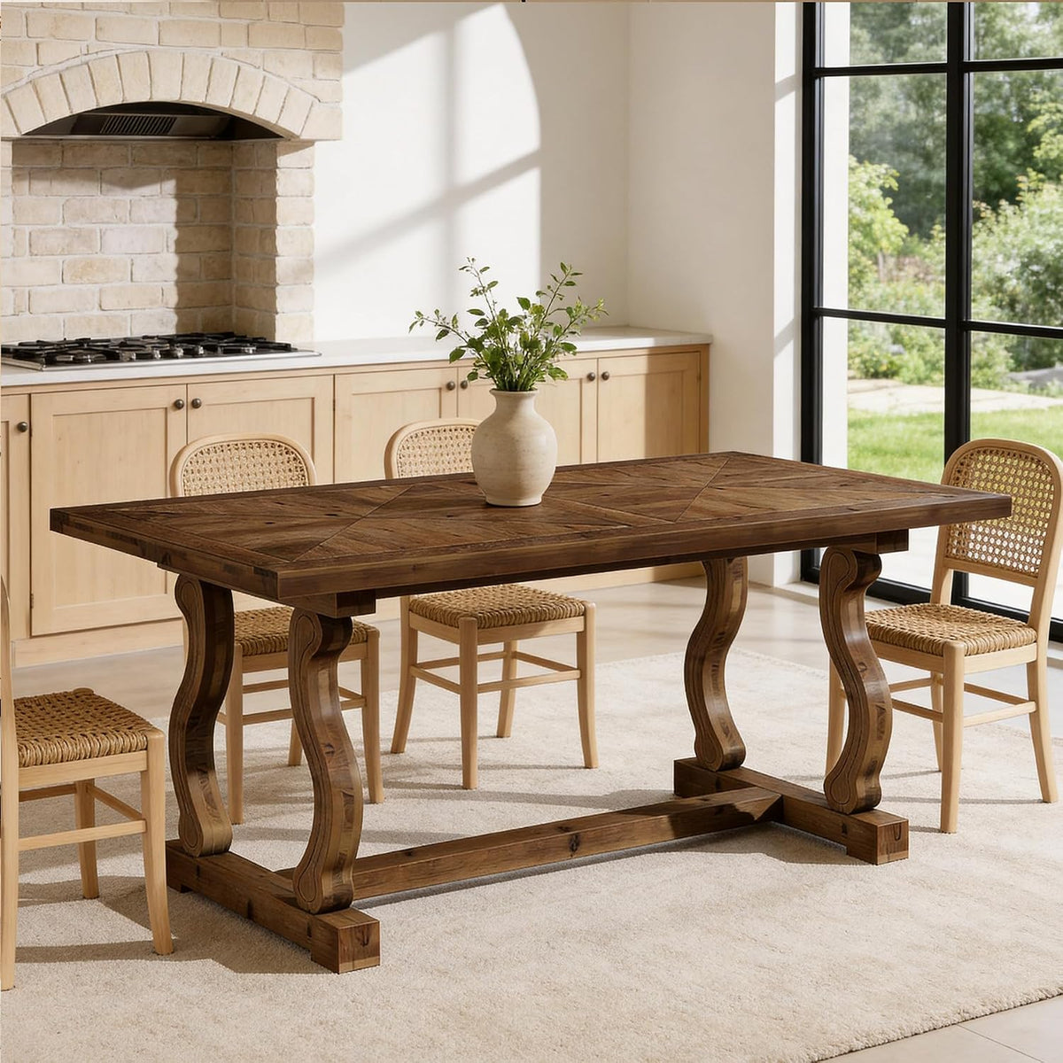 Solid Wood Dining Table for 4-6 People, 63" Kitchen Table