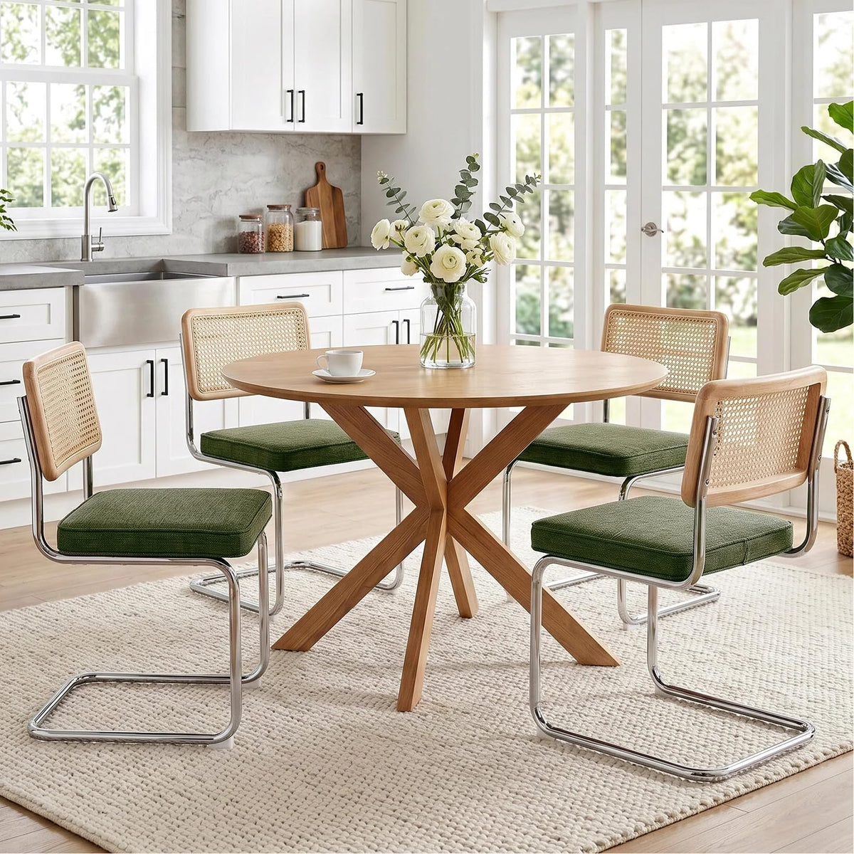 Zesthouse Natural Rattan Dining Chairs Set of 2, Modern Cesca Kitchen Chair