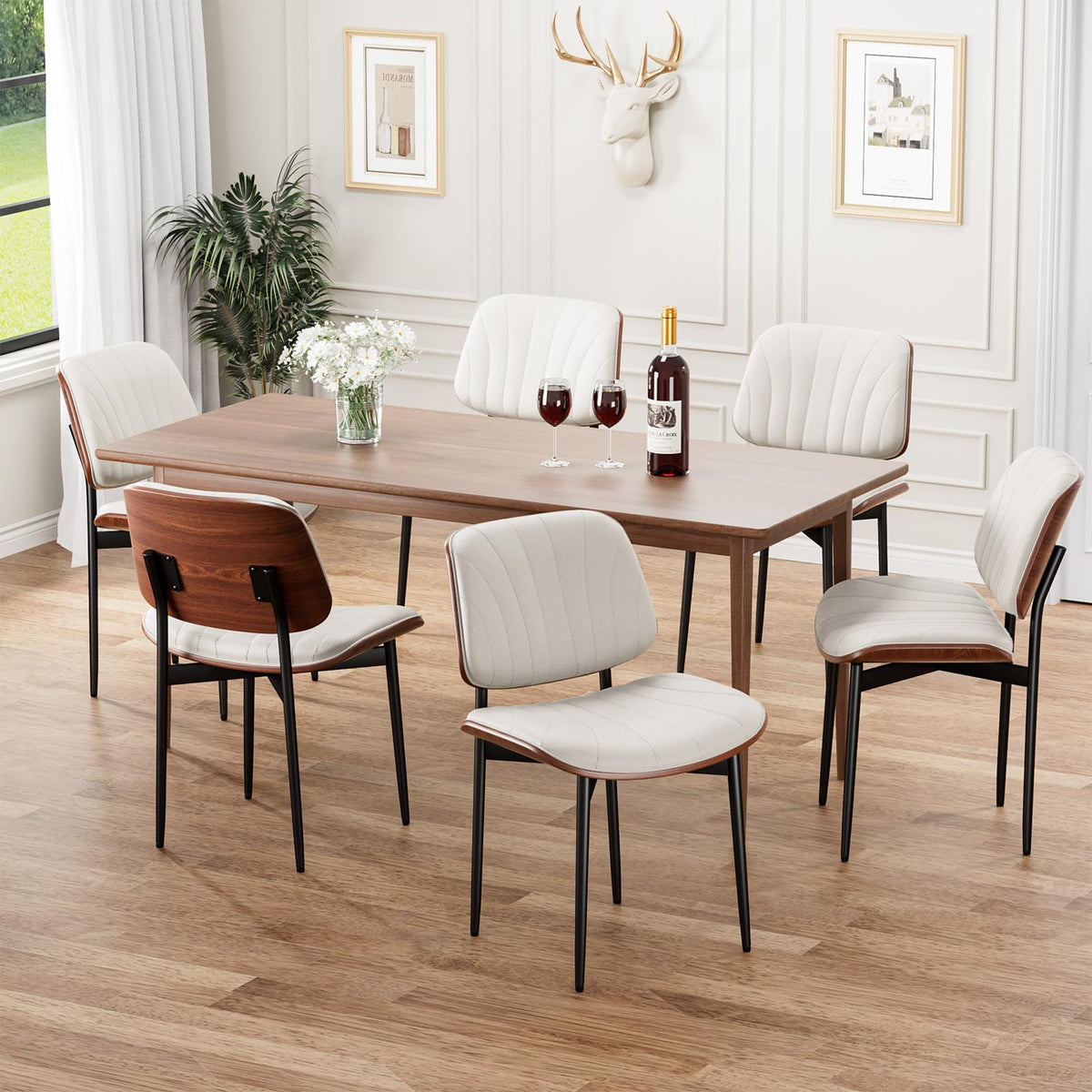 REONEY Dining Chairs Set of 2, Mid-Century Modern Kitchen Chairs, Black
