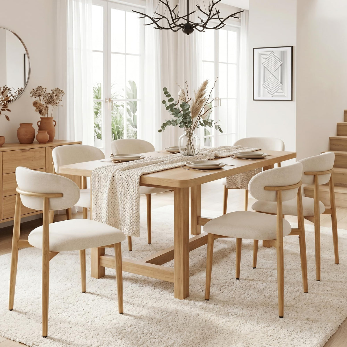 UVV Dining Chairs Set of 4, Metal Kitchen Chairs with Modern Fabric Upholstered for Dining Room, Beige