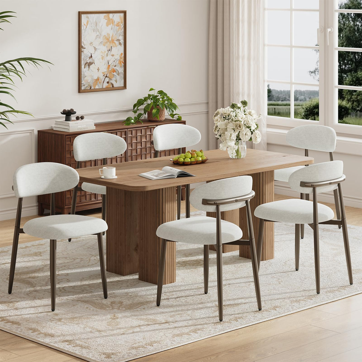 MALOL Dining Chairs Set of 4, Upholstered Kitchen & Dining Room Chairs with Curved Back and Bronze Metal Legs, Comfortable Modern Dining Side Chairs for Dining Room, Kitchen, Brown