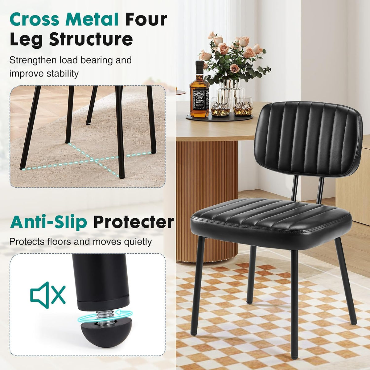OLIXIS Dining Chairs Set of 6, Upholstered Kitchen Chairs, Black