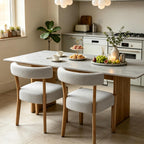 RNKSFX Modern Dining Chairs Set of 4, Faux Leather Upholstered Kitchen & Dining Room Chairs, Mid Century Modern Wooden Dining Chairs Oversized Sturdy Rounded Chairs Curved Back, Beige