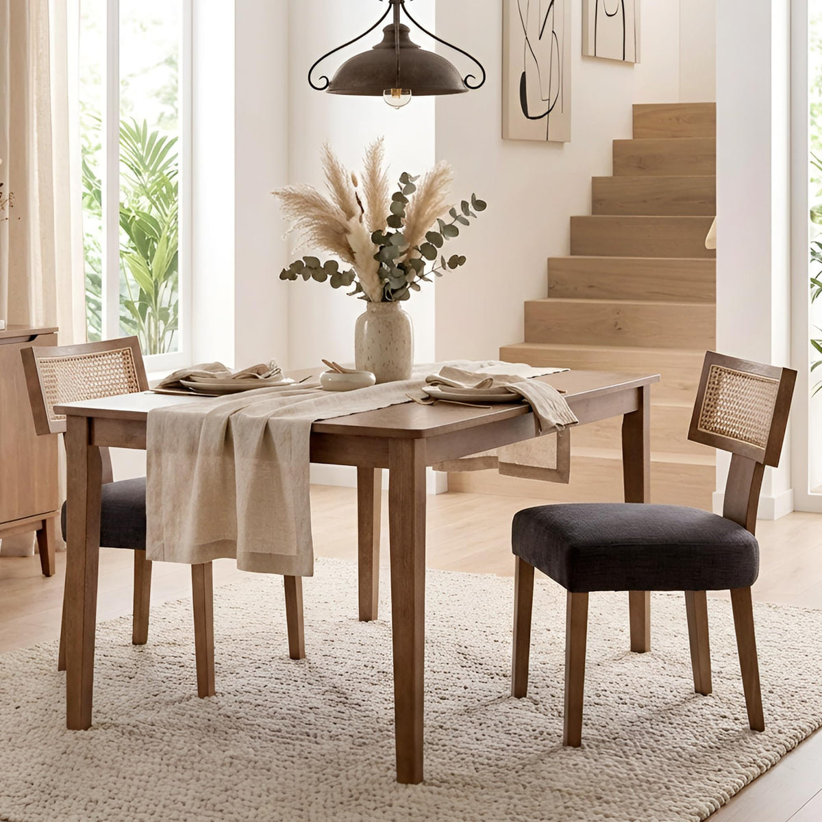 HNY Mid Century Modern Dining Chairs Set of 4, Upholstered Linen Kitchen & Dining Room Chairs with Ergonomic Curved Backrest, Solid Wood Legs, Farmhouse Accent Chair for Home, Apartment, Beige