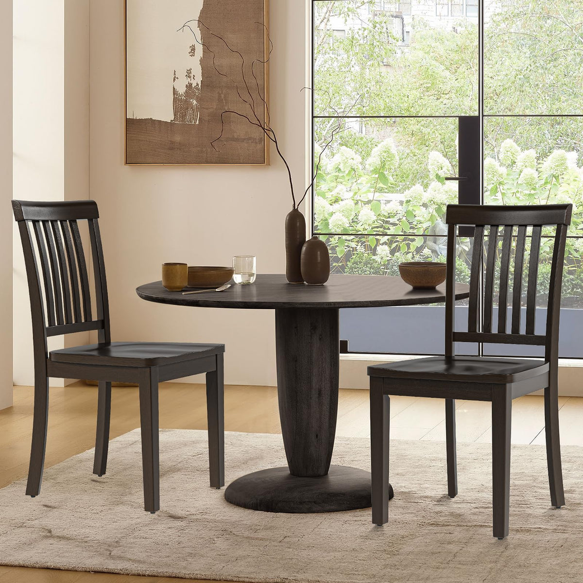 COLAMY Wooden Dining Room Chairs Set of 6, Spindle High Back Windsor Kitchen Side Chair, Farmhouse Dining Chairs for Kitchen, Dining Room, Light Brown