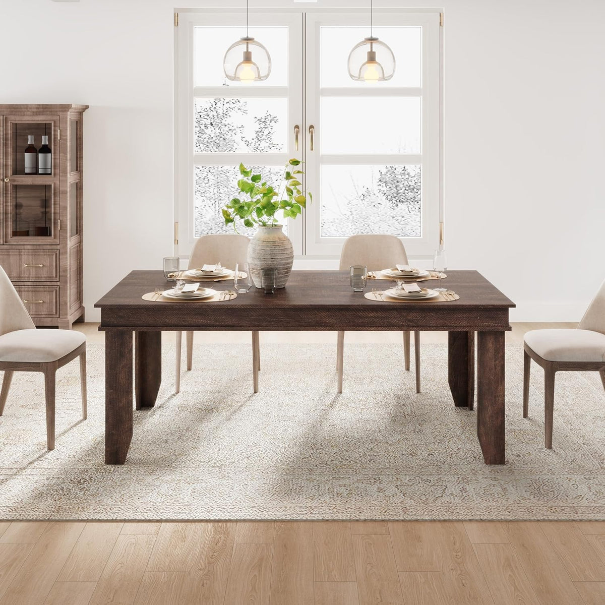 GarveeHome Farmhouse Dining Table for 6-8 People, 71 in Long Kitchen Tables